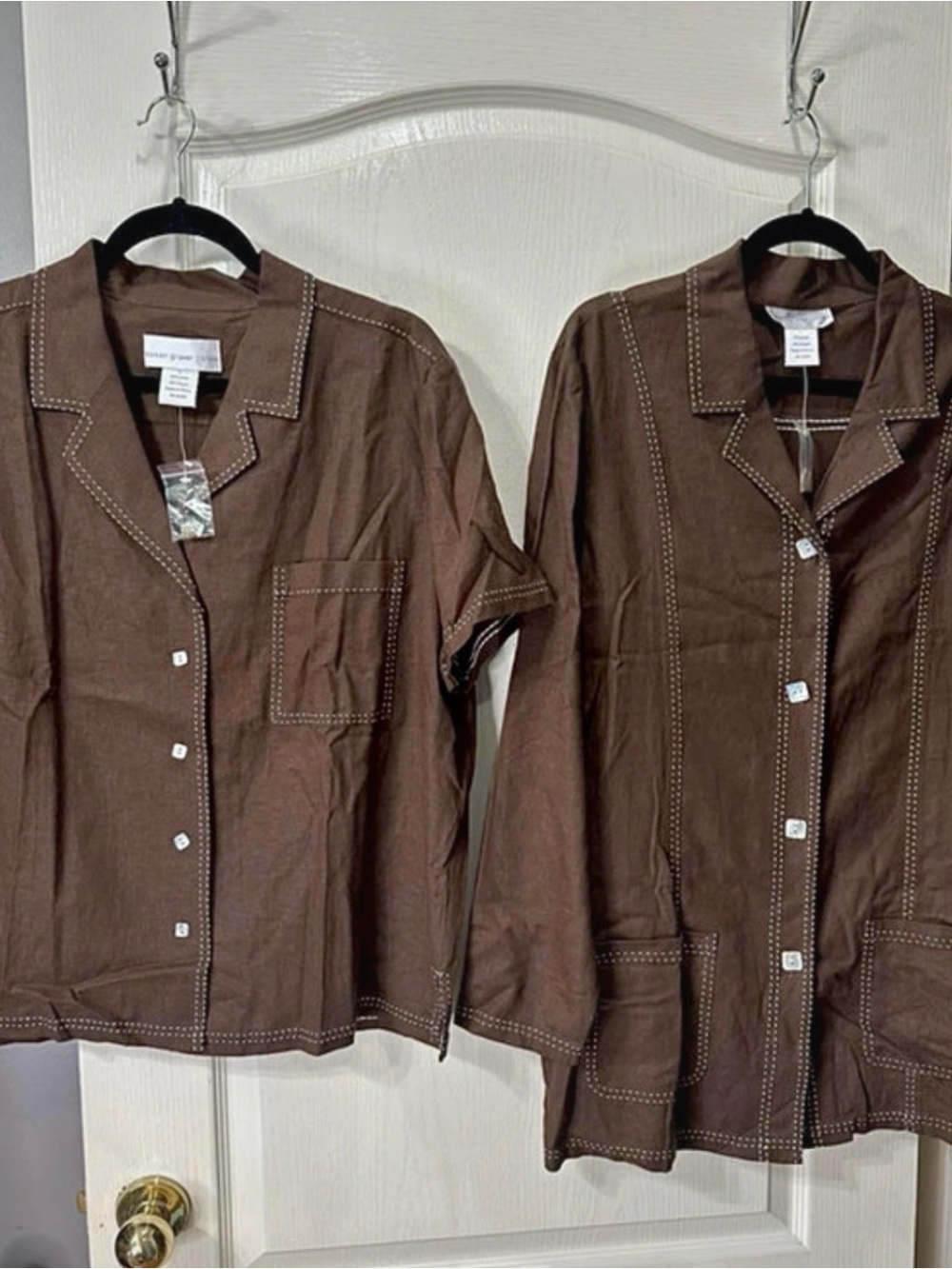 Susan Graver Classic Brown Stitch-Detail Jacket and Shirt Women